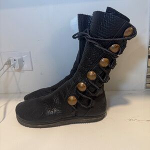 Stitchwalker Bull Leather Moccasin Black Boots Shoes Mens 8.5 Wms 10 Ren Fair
